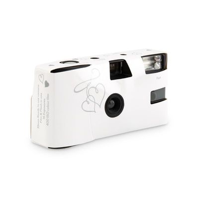 Weddingstar Disposable Camera with Flash - Single Use 35mm Film Camera for Wedding or Party Favors - Silver Enchanted Hearts (10 Pack)