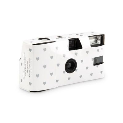 Weddingstar Disposable Camera with Flash - Single Use 35mm Film Camera for Wedding or Party Favors - Silver Hearts