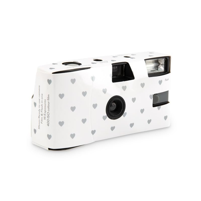 Weddingstar Disposable Camera with Flash - Single Use 35mm Film Camera for Wedding or Party Favors - Silver Hearts