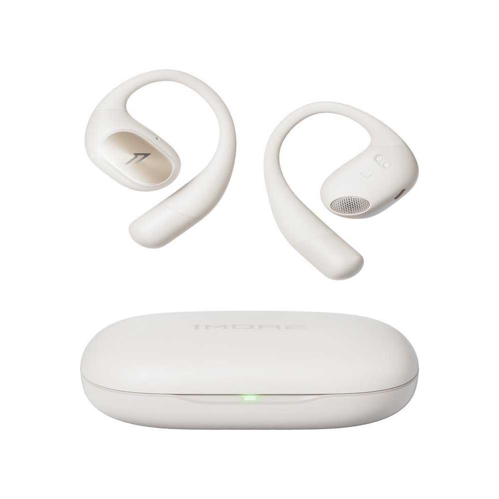 1MORE S31 Open Ear Bluetooth Headphones - 14.2mm Driver with Deep Bass, 4-Mic for Clear Calls, IPX5 Waterproof, 30H Playtime, Secure Ear Hooks, Lightweight Wireless Earbuds for Sport Running, White