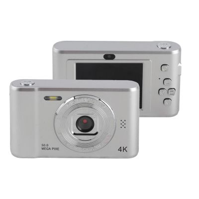 Digital Camera, 50MP Front and Rear Dual Lenses Camera, 2.4in TFT Screen HD Video Camera, Autofocus Compact Travel Camera for Vlogging (Silver)