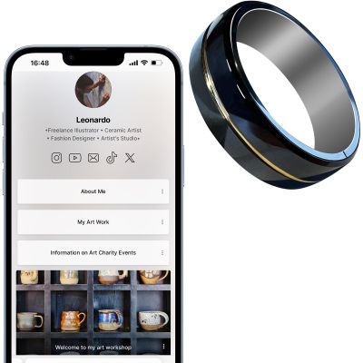 Tungsten Ring Digital Business Card - Waterproof NFC Ring - Social Media Sharing & Instant Contact - Tap to Share NFC - iOS and Android(Gold-#7)