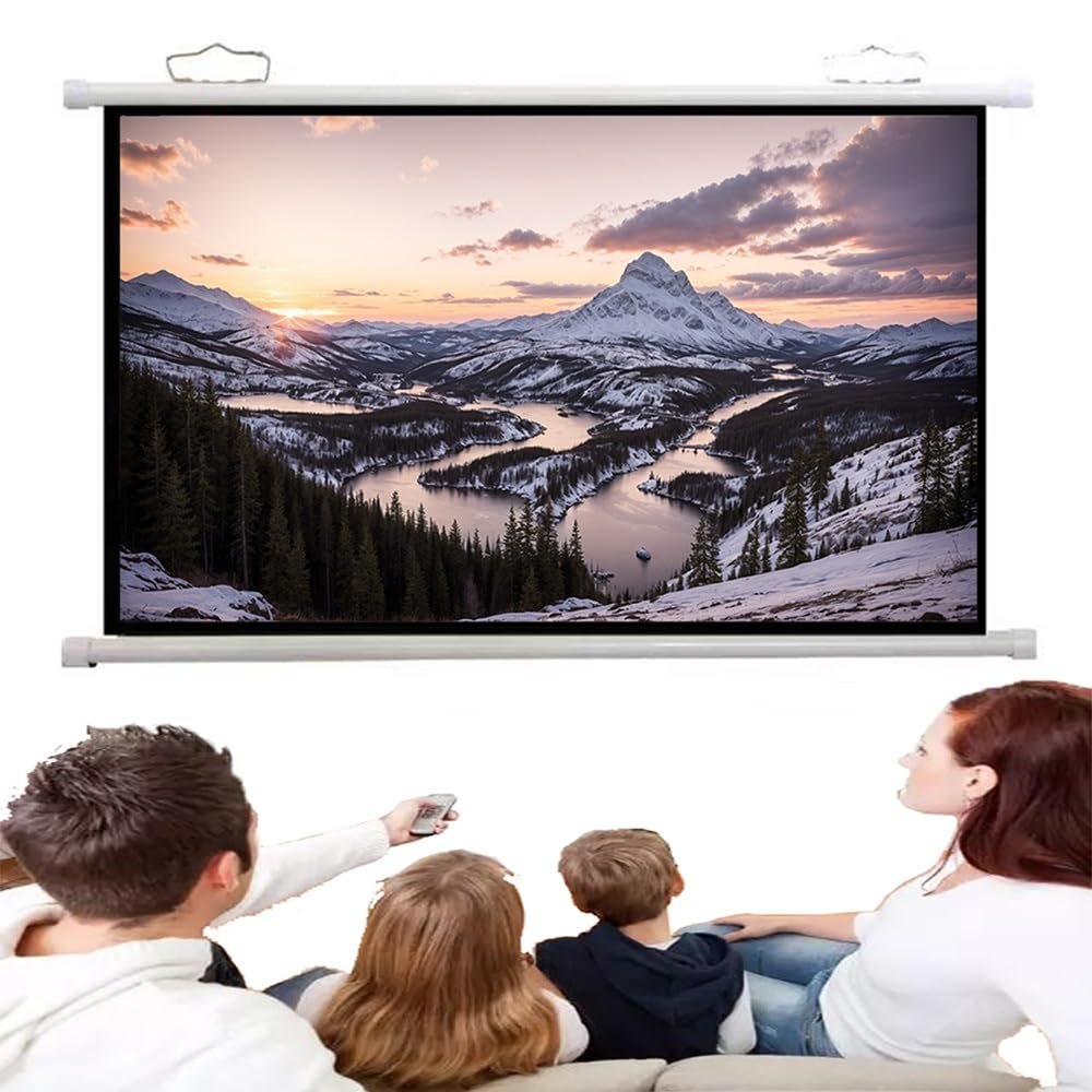 FIEZFEAT Indoor Outdoor Projector Screen 40 50 60 72 Inch Pull Down Projection Screen Wall Mounts 16:9 HD Retractable Screens for Movie Home Cinema Video Game(4:3,30inch)