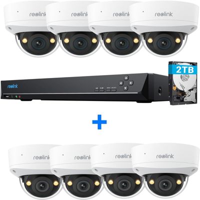 Reolink 12MP 8CH PoE Security Camera System with IK10 Vandalproof, 4pcs Dome PoE Cams, Spotlights Color Night Vision, Built-in 2TB HDD, Smart Detection, Two-Way Audio, RLK8-1200V4 with 4pcs RLC-540A