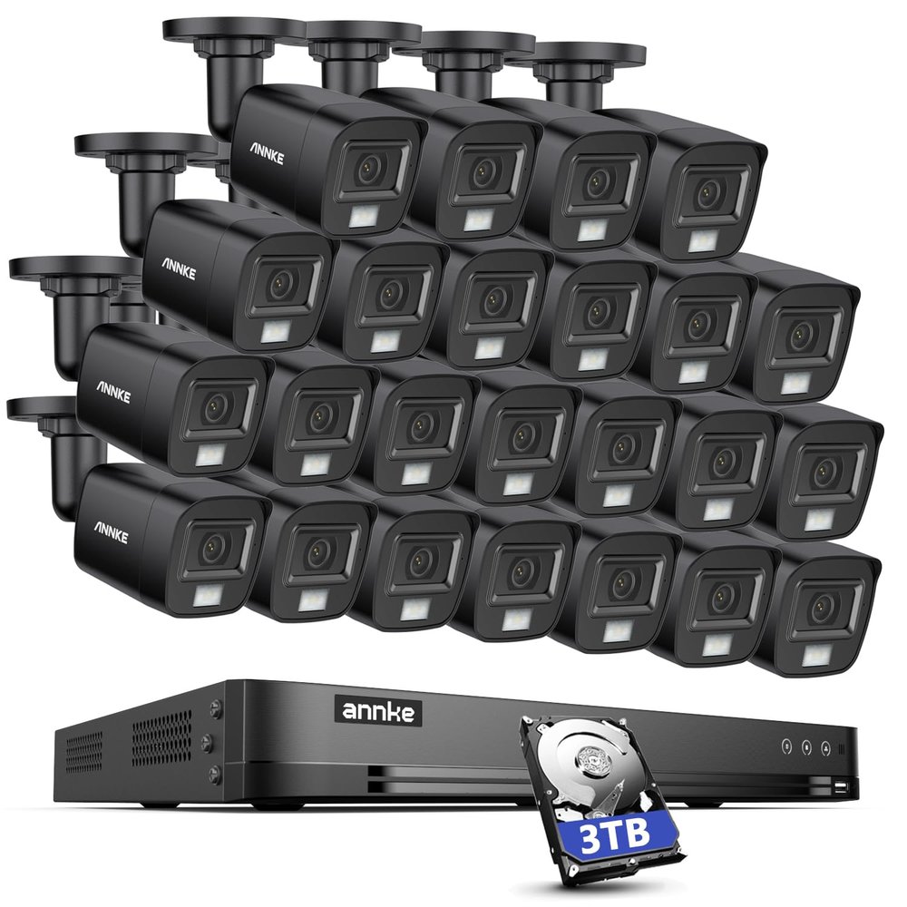 ANNKE 32CH 3K Security Camera System, 32 Channel 3K Lite H.265+ Surveillance DVR with AI Motion Detection, 24x 3K 5MP Analog Bullet Cameras, Smart Color Night Vision, Built-in Mic, IP67, 3TB HDD