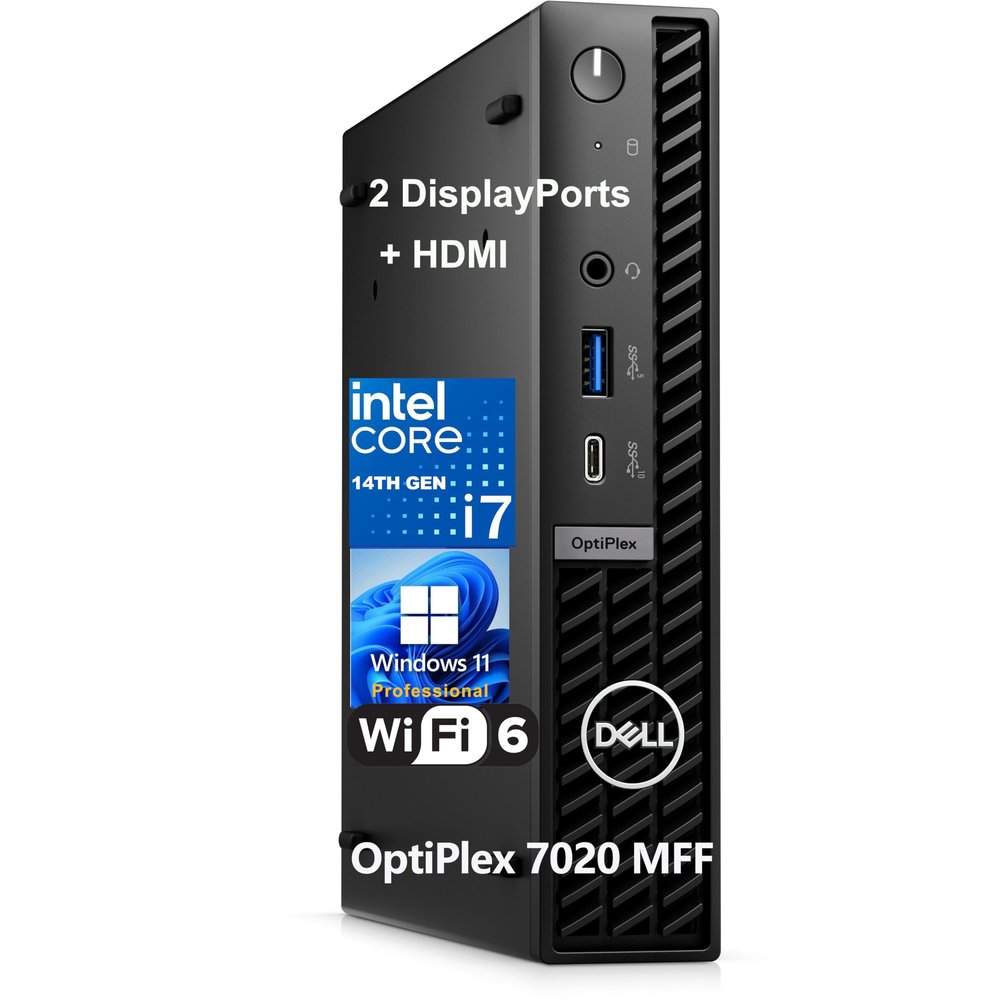Dell OptiPlex 7020 MFF 7000 Micro Form Factor Mini Business Desktop Computer, 14th Gen Intel 20-Core i7-14700T up to 5.2GHz, 64GB DDR5 RAM, 4TB PCIe SSD, WiFi 6, 2 DisplayPort, HDMI, Windows 11 Pro