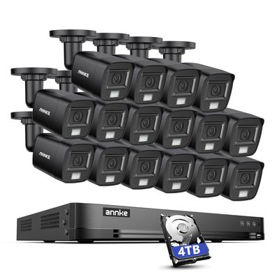 ANNKE 32CH 3K Security Camera System, 32 Channel 3K Lite H.265+ Surveillance DVR with AI Motion Detection, 16x 3K 5MP Analog Bullet Cameras, Smart Color Night Vision, Built-in Mic, IP67, 4TB HDD
