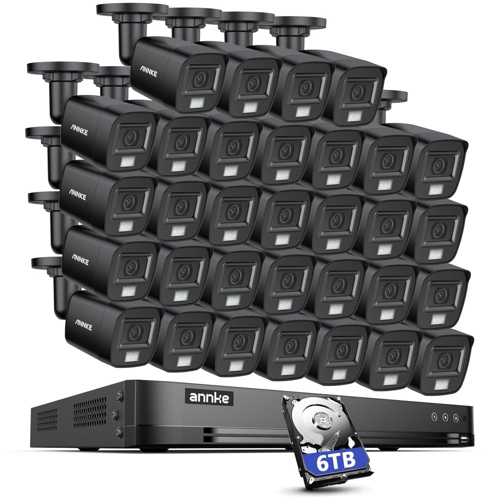 ANNKE 32CH 3K Security Camera System, 32 Channel 3K Lite H.265+ Surveillance DVR with AI Motion Detection, 32x 3K 5MP Analog Bullet Cameras, Smart Color Night Vision, Built-in Mic, IP67, 6TB HDD