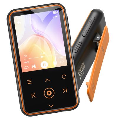 AGPTEK 64GB MP3 Player with Clip, 1.8 inch Bluetooth 5.3 Music Player with FM Radio, Voice Recorder for Sport Running, Supports up to 128GB TF Card, Model: M2, Orange