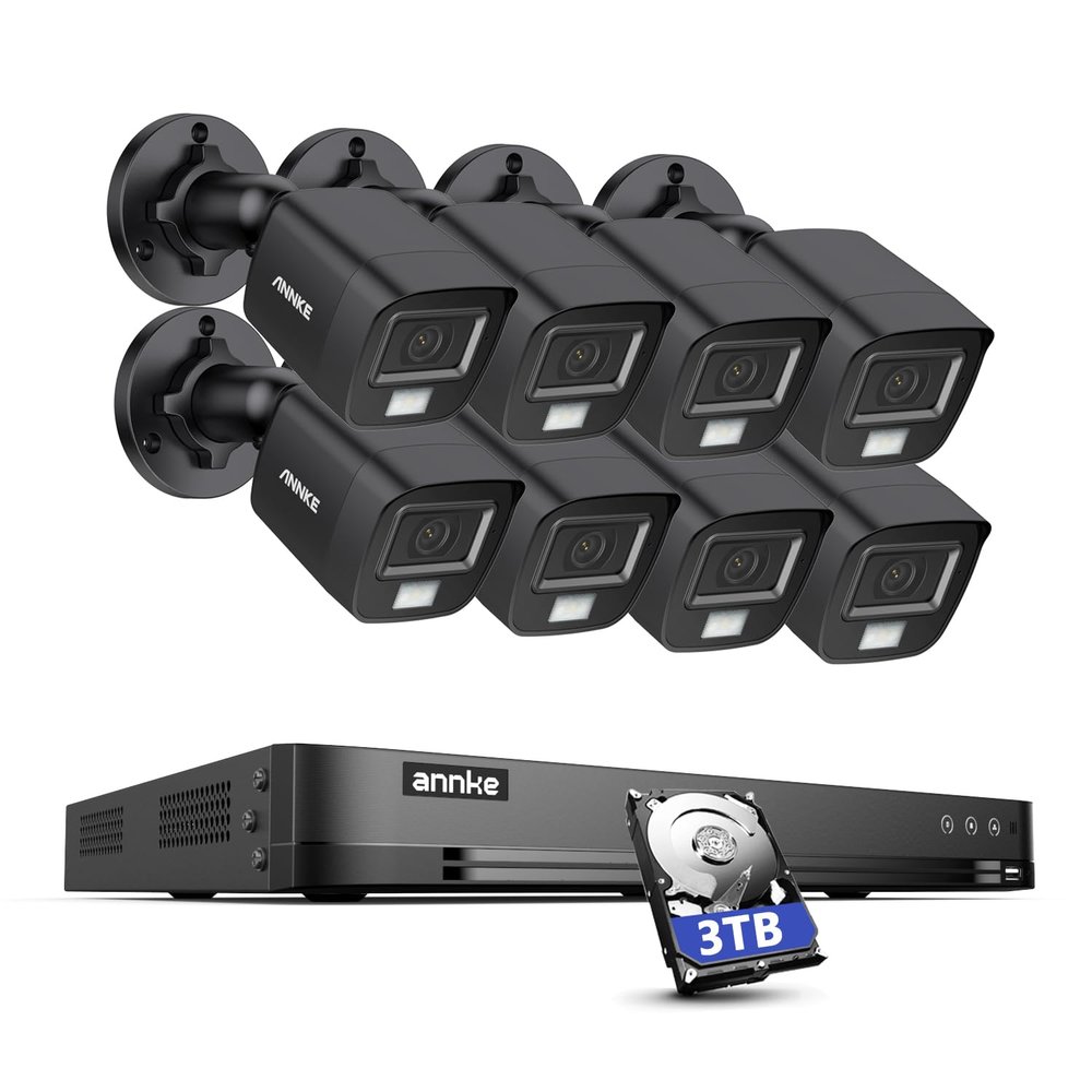 ANNKE 32CH 3K Security Camera System, 32 Channel 3K Lite H.265+ Surveillance DVR with AI Motion Detection, 8X 3K 5MP Analog Bullet Cameras, Smart Color Night Vision, Built-in Mic, IP67, 3TB HDD