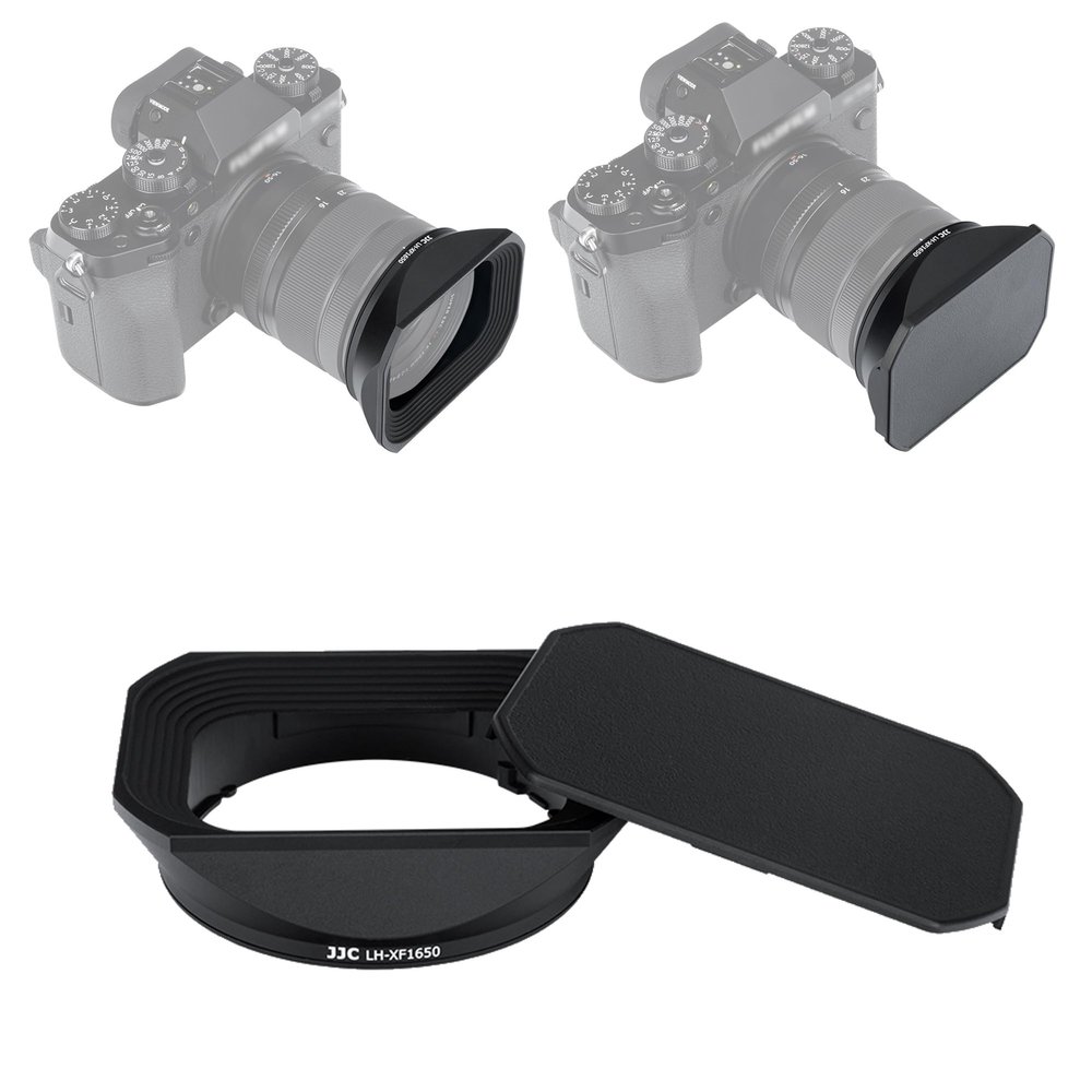 JJC Metal Square Lens Hood Shade for Fuji Fujifilm XF 16-50mm f/2.8-4.8 R LM WR Lens on Fujifilm X-T5 X-T50 XT5 XT50 Camera, for Fuji Fujinon XF 33mm F1.4 R LM WR, with Protective Hood Cap