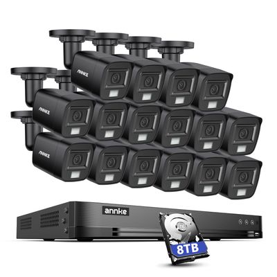 ANNKE 32CH 3K Security Camera System, 32 Channel 3K Lite H.265+ Surveillance DVR with AI Motion Detection, 16x 3K 5MP Analog Bullet Cameras, Smart Color Night Vision, Built-in Mic, IP67, 8TB HDD