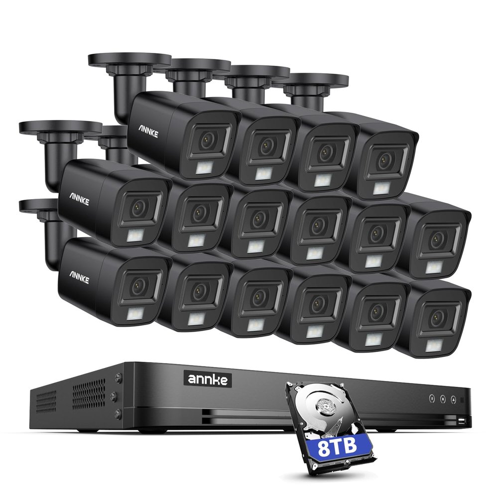 ANNKE 32CH 3K Security Camera System, 32 Channel 3K Lite H.265+ Surveillance DVR with AI Motion Detection, 16x 3K 5MP Analog Bullet Cameras, Smart Color Night Vision, Built-in Mic, IP67, 8TB HDD