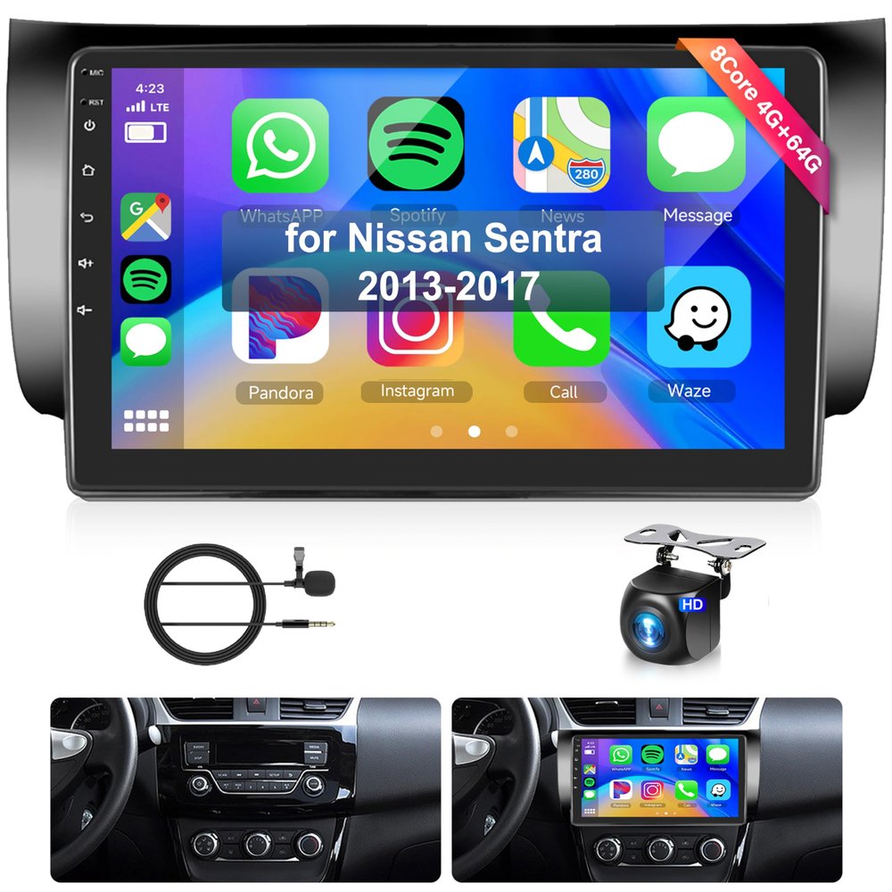 8-Core Qualcomm 4GB+64GB,Car Stereo for Nissan Sentra 20132017, 9 Android 15 Touchscreen Head Unit, Wireless CarPlay & Android Auto, GPS, Bluetooth 5.1, FM/RDS, Backup Camera Support