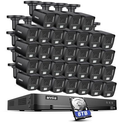 ANNKE 32CH 3K Security Camera System, 32 Channel 3K Lite H.265+ Surveillance DVR with AI Motion Detection, 32x 3K 5MP Analog Bullet Cameras, Smart Color Night Vision, Built-in Mic, IP67, 8TB HDD