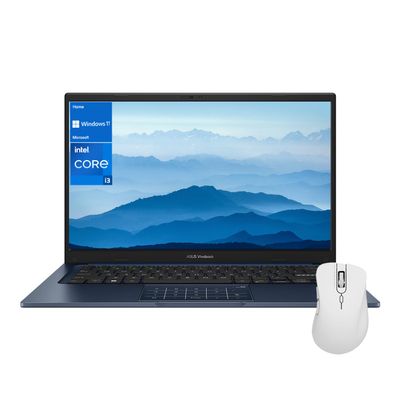 ASUS Vivobook Portability Laptop, 14" FHD 1920 * 1080, Intel Core i3-1215U, 24GB RAM, 2TB PCIe M.2 SSD, HDMI, Webcam, Wi-Fi 6, Windows 11 Home, Blue with ML101 White Wireless Mouse