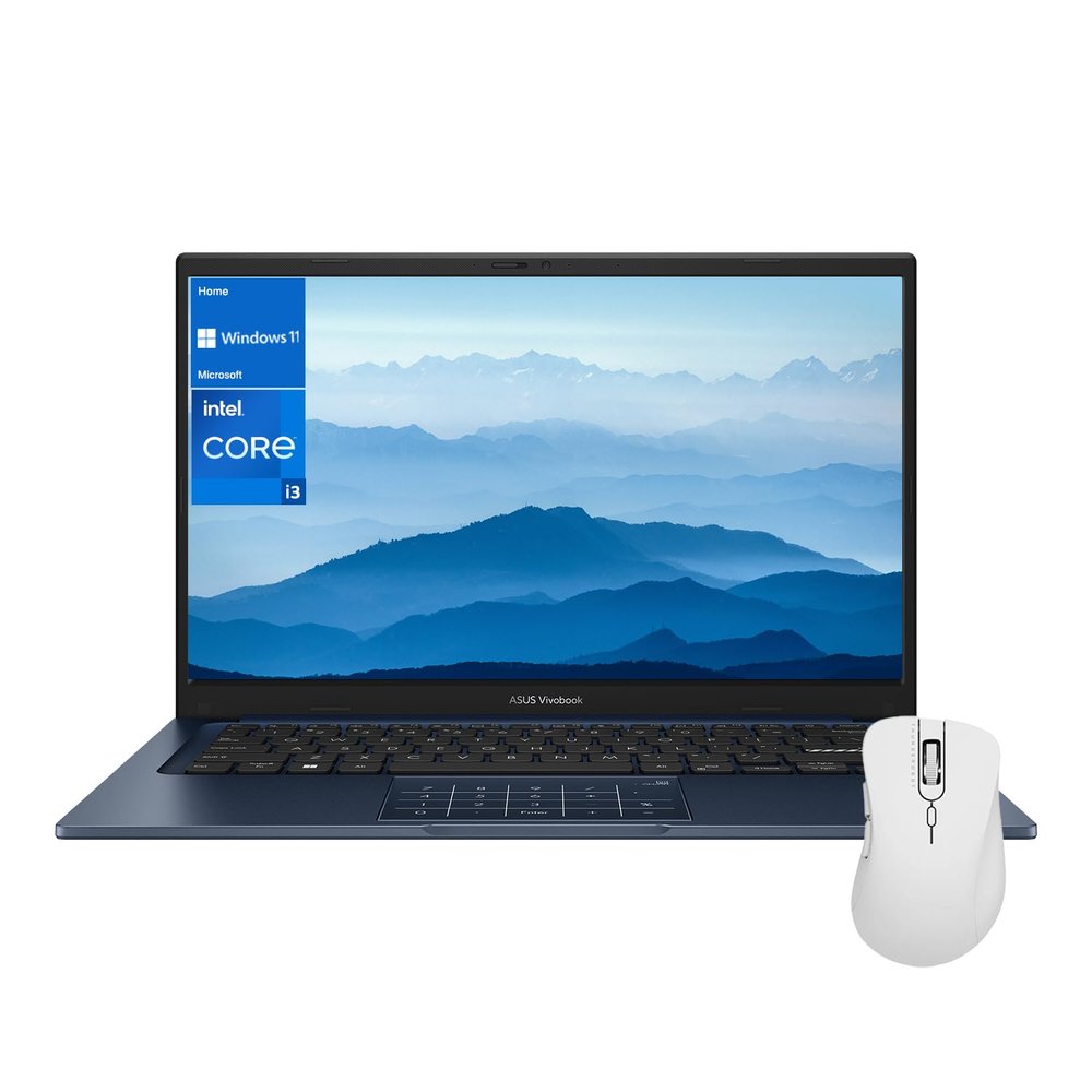 ASUS Vivobook Portability Laptop, 14" FHD 1920 * 1080, Intel Core i3-1215U, 24GB RAM, 2TB PCIe M.2 SSD, HDMI, Webcam, Wi-Fi 6, Windows 11 Home, Blue with ML101 White Wireless Mouse