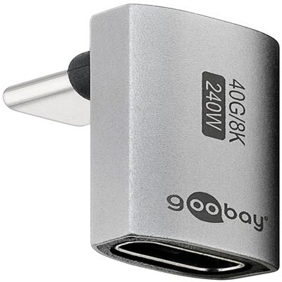 goobay USB-C Adapter 240 W 40 Gbit Extension 90 Vertical Long USB 4 (Male to Female) / USB 4.0 Adapter 8K @ 60 Hz, Backward Compatible USB 3.1, USB 2.0/74442