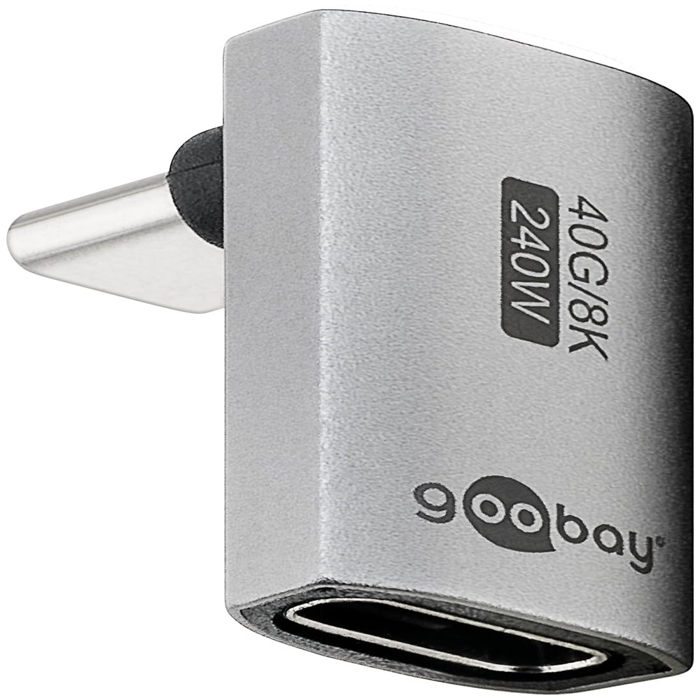 goobay USB-C Adapter 240 W 40 Gbit Extension 90 Vertical Long USB 4 (Male to Female) / USB 4.0 Adapter 8K @ 60 Hz, Backward Compatible USB 3.1, USB 2.0/74442