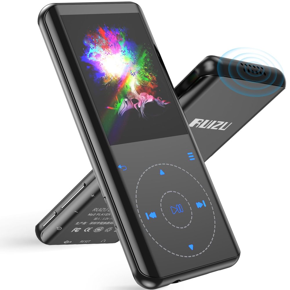 RUIZU 64GB Clip MP3 Player with Bluetooth 5.3, Portable Music Player with Voice Recorder for Sports Running, FM Radio, Pedometer, A-B Repeat, Audio Shuffle Playback, 2.4-inch Curved Screen