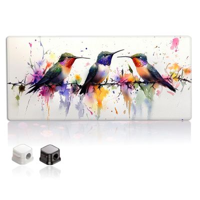 Desk Mat with 2 Magnetic Cable Clips, XXL Mouse Pad with Stitched Edges, Non-Slip Rubber Base Mouse Pad for Gaming Office Home, 35.43 x 15.74 inch (Hummingbird)