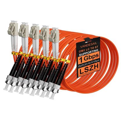 VANDESAIL 5 Pack LC to ST OM1 Fiber Patch Cable, 62.5/125m Multi Mode Duplex Fiber Jumper LSZH for Fiber Optic Transceivers -5M(16FT) 5pack