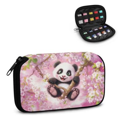 Nittanovaca Panda Print Flash Drive Case Cute Peach Blossom USB Storage Case Portable USB Organizer with 10 Slots, Protective Thumb Drive Case Soft Accessories Bag for USB