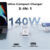 140W Mac Book Charger, USB C Fast Charger Foldable 3-Port Multi-Device Fast Power Adapter, USB C Charger for MacBook pro/Air, Dell, Samsung Galaxy, iPad Pro, and More (White) view 3