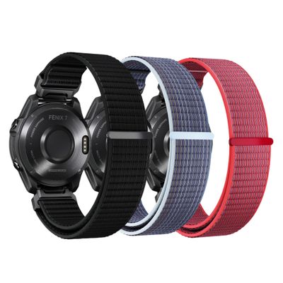 20MM 22MM 26MM Watch Band for Garmin Fenix 8 AMOLED/Solar 47mm 51mm, Nylon Sports Strap for Fenix 8 43mm Fenix 8 Solar 51mm Watch Strap (3 Pack: Black+Blue+Red, Quick Fit 22MM)