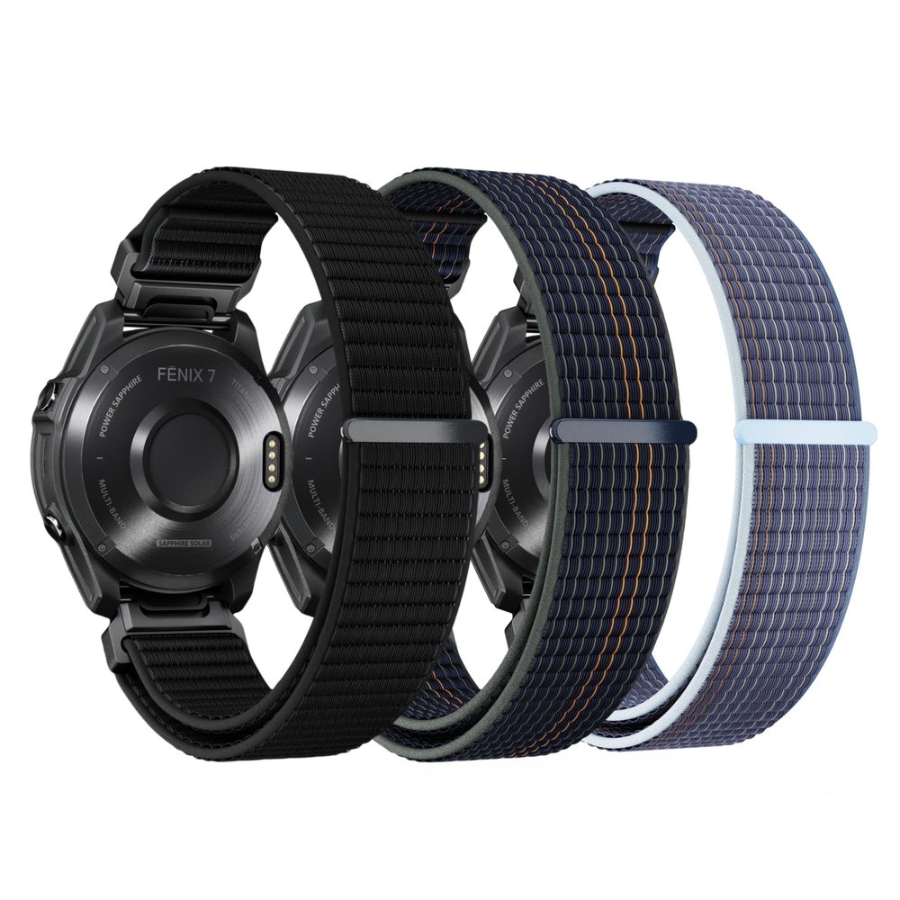 20MM 22MM 26MM Watch Band for Garmin Fenix 8 AMOLED/Solar 47mm 51mm, Nylon Sports Strap for Fenix 8 43mm Fenix 8 Solar 51mm Watch Strap (3 Pack: Black+Brown+Blue, Quick Fit 20MM)