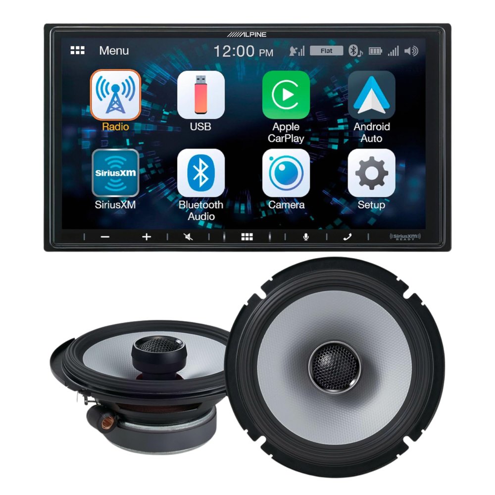 Alpine iLX-W650 7" Multimedia Receiver & A Pair of Alpine S2-S65 6.5" Coaxial Speaker Bundle  Apple CarPlay, Android Auto, Bluetooth, 480W Peak Power for Superior Sound
