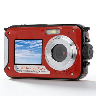 Underwater Camera for Snorkeling, HD 2.7K 48MP 11ft Camera with 16X Zoom, Autofocus Compact Digital Camera, 128GB Expandable (Red)