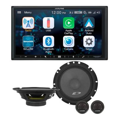 Alpine iLX-W650 7" Multimedia Receiver & A Pair of Midwoofer & Tweeter SXE-1751S 6.5" Component Speaker Bundle  Apple CarPlay, Android Auto, Bluetooth, 440W Peak Power, and Mylar-Titanium Tweeters