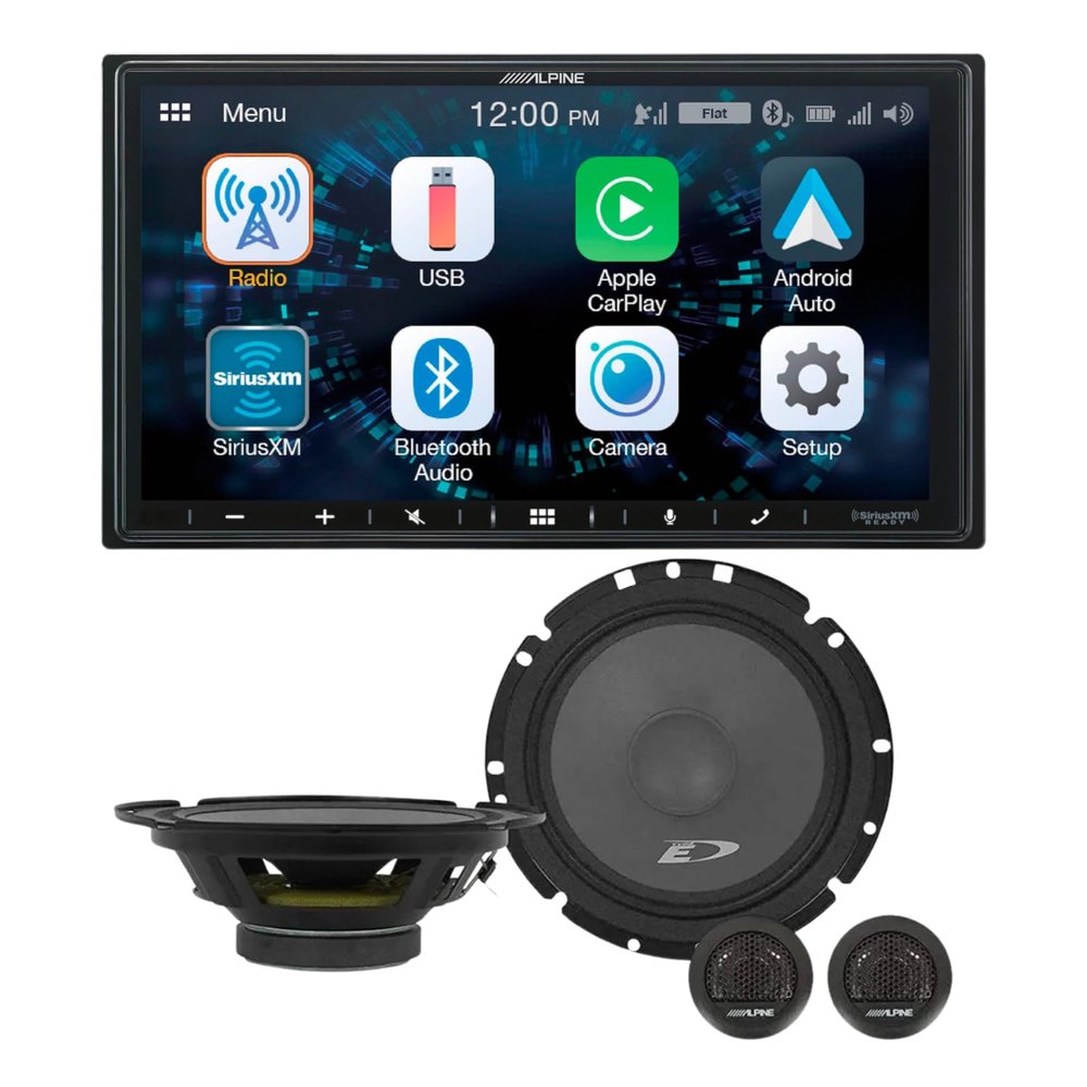 Alpine iLX-W650 7" Multimedia Receiver & A Pair of Midwoofer & Tweeter SXE-1751S 6.5" Component Speaker Bundle  Apple CarPlay, Android Auto, Bluetooth, 440W Peak Power, and Mylar-Titanium Tweeters