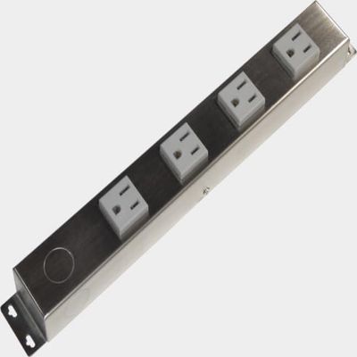 12 Stainless Steel Hardwired Power Strip (NO Power Cord), 4 Vertical Outlets (NOT Tamper Resistant), with Ears (with mounting tabs on Both Ends), 15A (NOT a 20 Amp Unit)