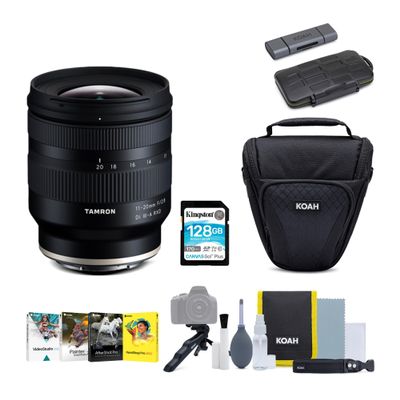 Tamron B060X 11 to 20mm F2.8 Di III-A Lens for Fujifilm X APS-C Mirrorless Cameras Bundle with Software Suite, Camera Case, Card Reader, and 128GB Memory Card (5 Items)