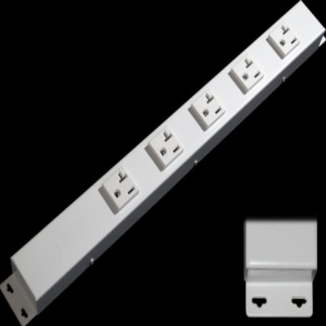 16 Hardwired Power Strip (NO Power Cord), 5 Vertical 20A Outlets (NOT Tamper Resistant), with Ears (with mounting tabs on Both Ends), a 20 Amp Unit, White