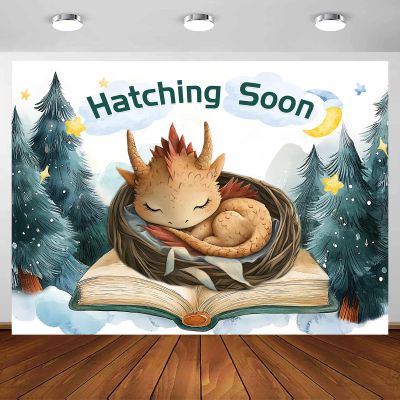 10X8ft Dragon Baby Shower Photo Backdrop Photography Background, Hatching Soon Magic Dragons Theme Backdrops Photo Booth Prop Decorations Wall Decor Banner Tablecloth