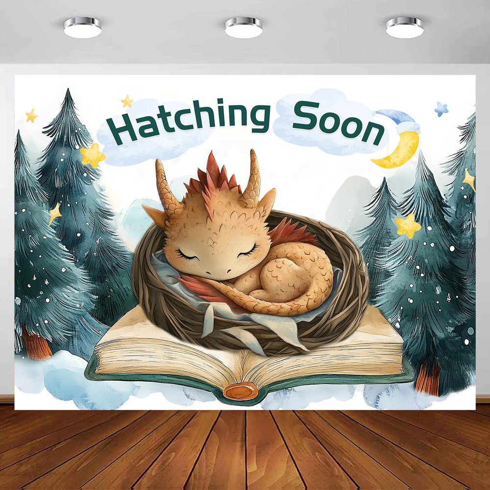 10X8ft Dragon Baby Shower Photo Backdrop Photography Background, Hatching Soon Magic Dragons Theme Backdrops Photo Booth Prop Decorations Wall Decor Banner Tablecloth