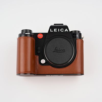 Uchandmade Handmade Genuine Leather Camera Half Case for Leica SL3/Leica SL3s Case - Top Layer Cowhide Body + Metal Base Plate - Hand Shank Design (Jet Brown)