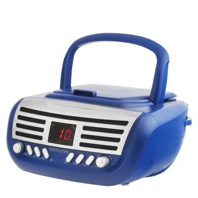 Memorex Retro AM/FM Top Loading CD Player | Portable Stereo with Programmable Memory | Auxiliary Input and LED Display (Blue)