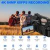 KLIOMAX 4K/6K Video Camera Camcorder  64MP Vlogging Camera for YouTube, 60FPS, 18X Zoom  with Mic, LED Light, Tripod & 264GB Cards  WiFi, Webcam Bundle view 2