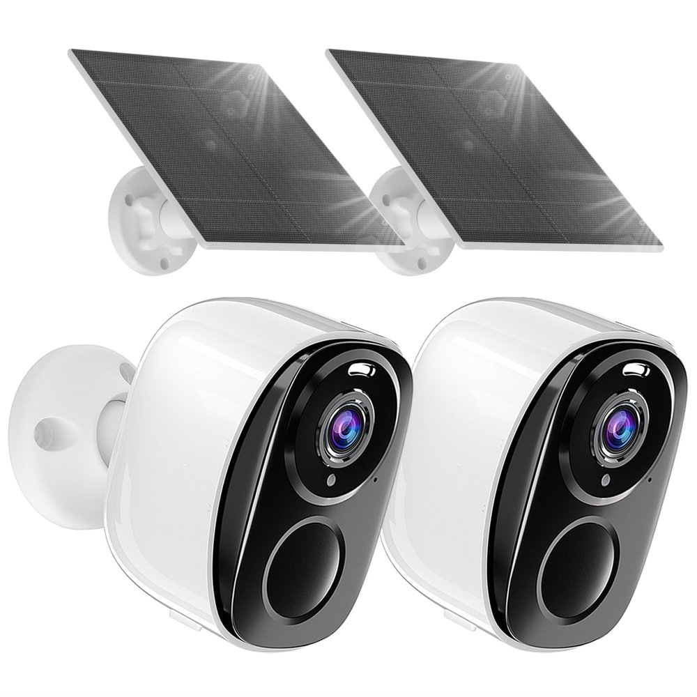RICHCHO 2Pack Security Cameras Wireless Outdoor with Solar Panel, Solar Security Cameras for Home Security, Home Camera with Motion Sensor Alarm Floodlight Night Vision,Two-Way Talk,IP65 Waterproof