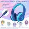 Kids Headphones for School 2 Pack, Upgrade USB C Headphones for Kids, Wired Headphone for Kid, HD Stereo Sound, Foldable Kid Over-Ear Headphone for Boys,Girls,iPad,PC,Tablets,Travel-Pink+Blue view 4