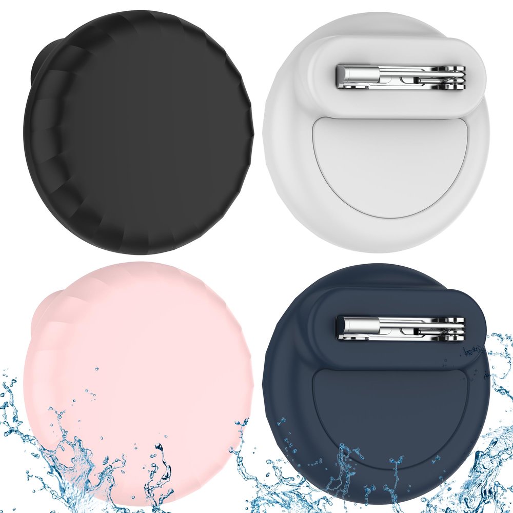 4 Pack Waterproof AirTag Holder for Kids, Air Tag Silicone Case with Invisible Pin,Safe Hidden Lightweight GPS Tracker for Elderly, Luggage, Clothes, Backpack(Black, White, Pink, Dark Blue)