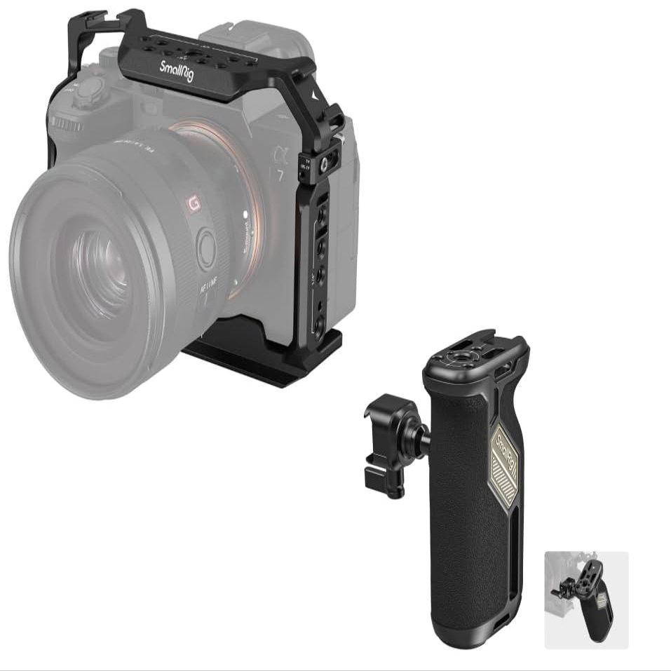 SMALLRIG Full Camera Cage for Sony A7R V/A7 IV/A7S III/A1/A7R IV with Push-Button Rotating NATO Side Handle, 360 Rotatable, Black