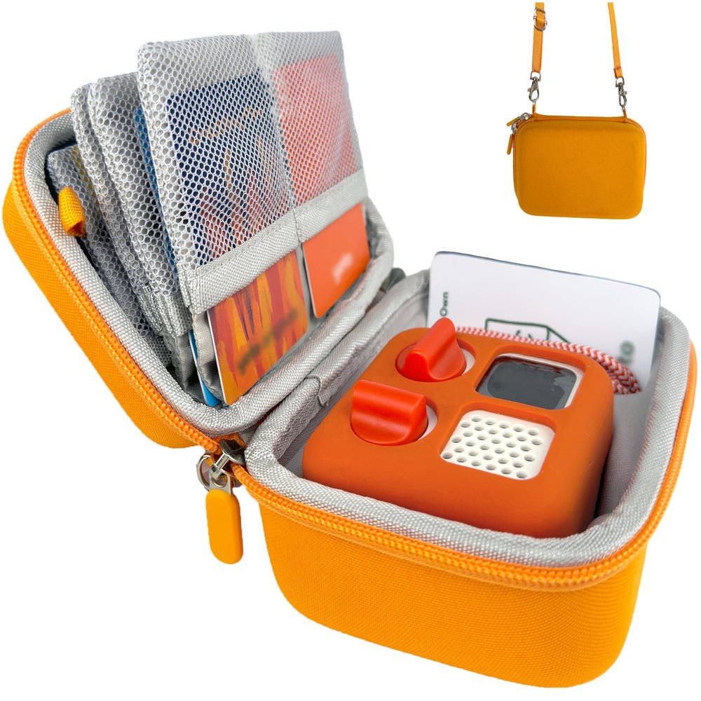 amiumuca Hard Travel Case Compatible with Yoto MiniKids Audio & Music Player,Yoto Card Holder Bag with Adjustable Shoulder Strap for Up To 36 Audiobook Cards,Childrens mini Player.Orange