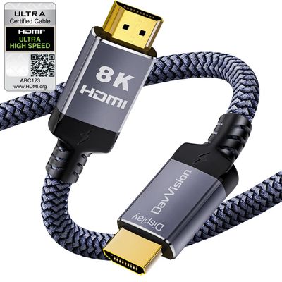DavVision 8K Fiber Optic HDMI Cable 40 Feet, Long HDMI 2.1 Cable High Speed Unidirectional 8K@60Hz HDMI Braided Cord Support eARC/Dynamic HDR/HDCP/3D,Compatible with PS5 PS4/HDTV/Xbox Series