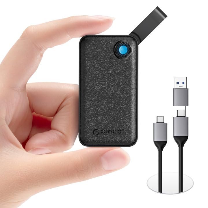 ORICO 512GB Portable SSD, Up to 2000MB/s, USB 3.2 Gen 2x2, Ultra-mini, Compact with 2 in 1 USB C Cable, External Solid State Drives, Reliable Storage for USB C Smartphone, Tablet, PC - B20