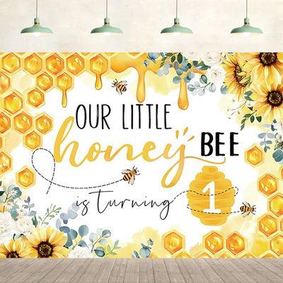 10x6.5ft Happy 1st Birthday Backdrop Our Little Honey Bee is Turning 1 Baby Bee Background Kids Portraits Birthday Party Supplies Wall Cake Table Decoration Children Photo Studio Props